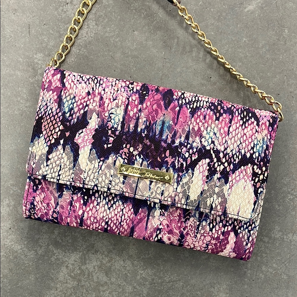 Purple *Betsy Johnson* Snake print cross body with chain link strap